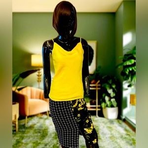 Who What Wear Yellow Black and White Floral and Plaid skirt